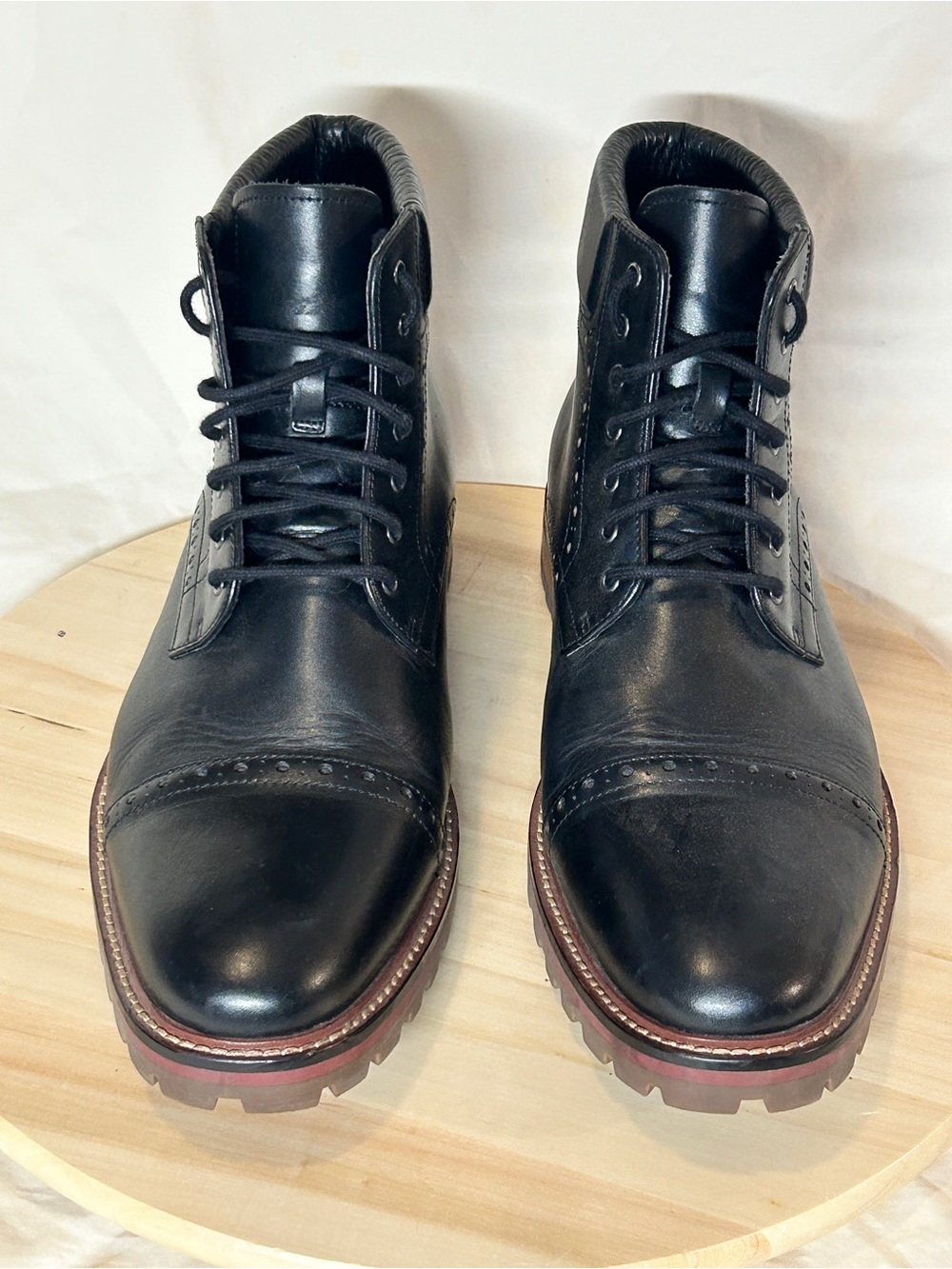 Warfield & Grand Men's Black Leather Cap Toe Lace-Up Ankle Boots US 11.5 - Picture 3 of 9
